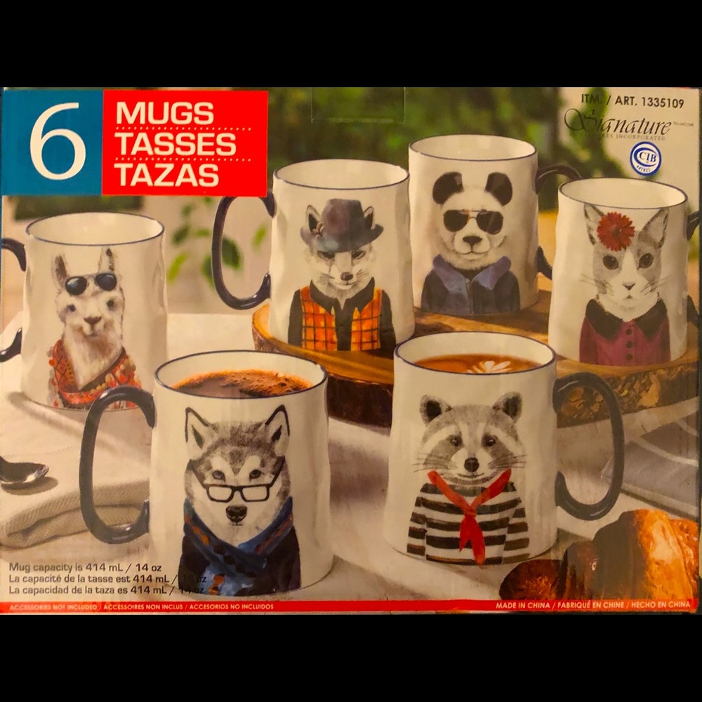 Set of six mugs.